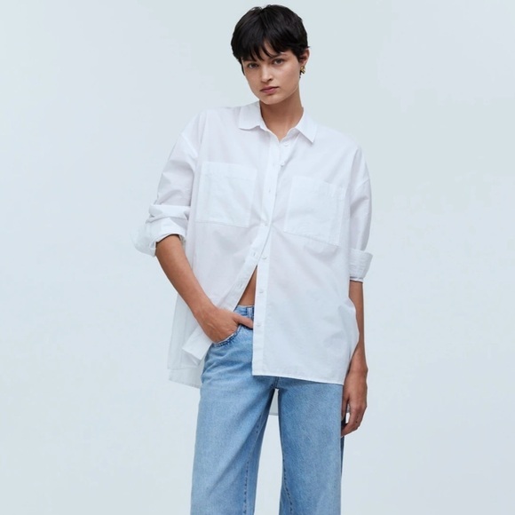 Madewell The Oversized Straight Hem Shirt in Signature Poplin white - Picture 1 of 8